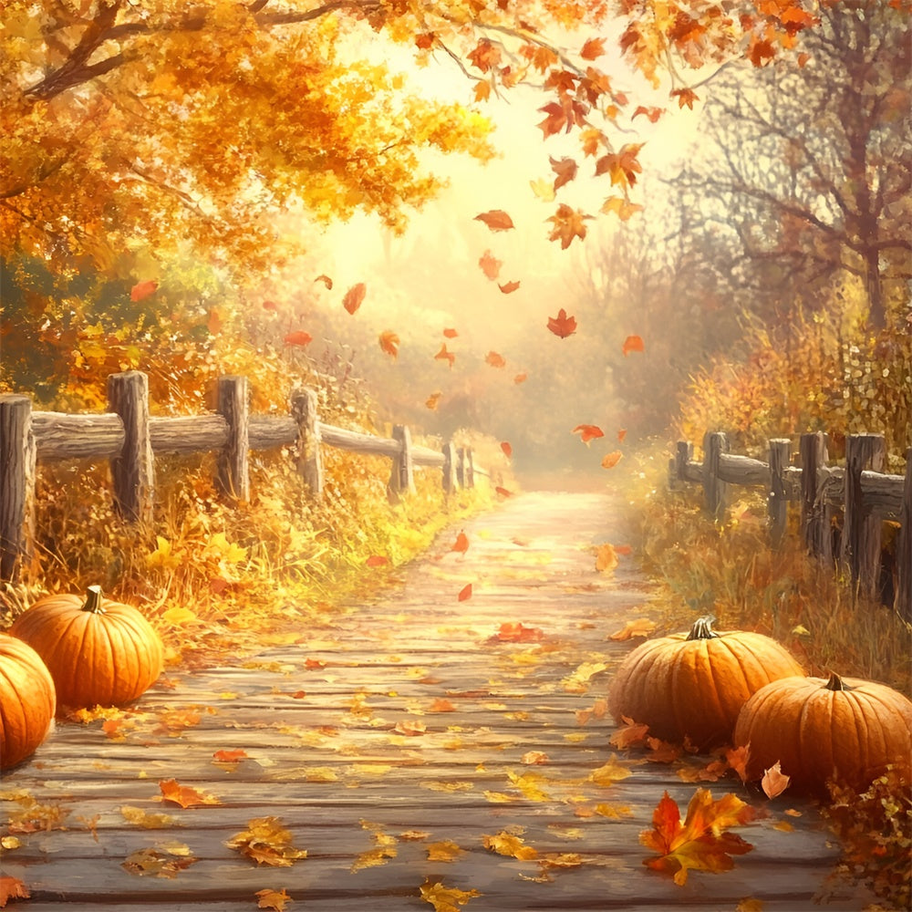 Fall Leaves Backdrop Rustic Fence Trail Forest Backdrop UK GQ57-108