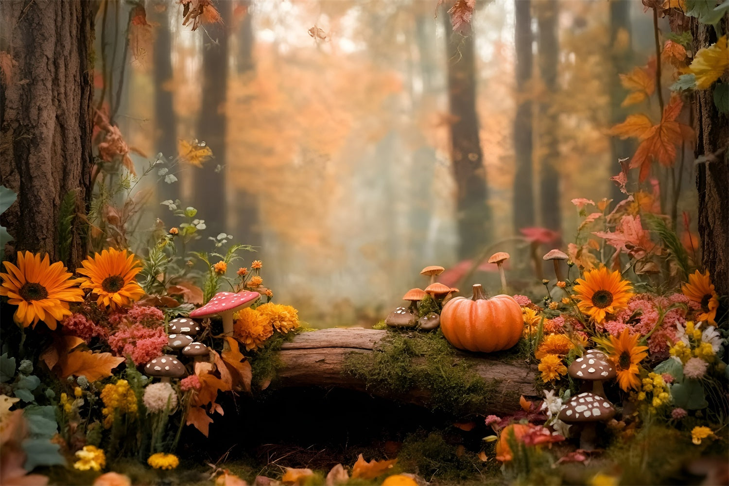 Fall Forest Backdrop Forest Fairyland Pumpkin Backdrop UK GQ57-109