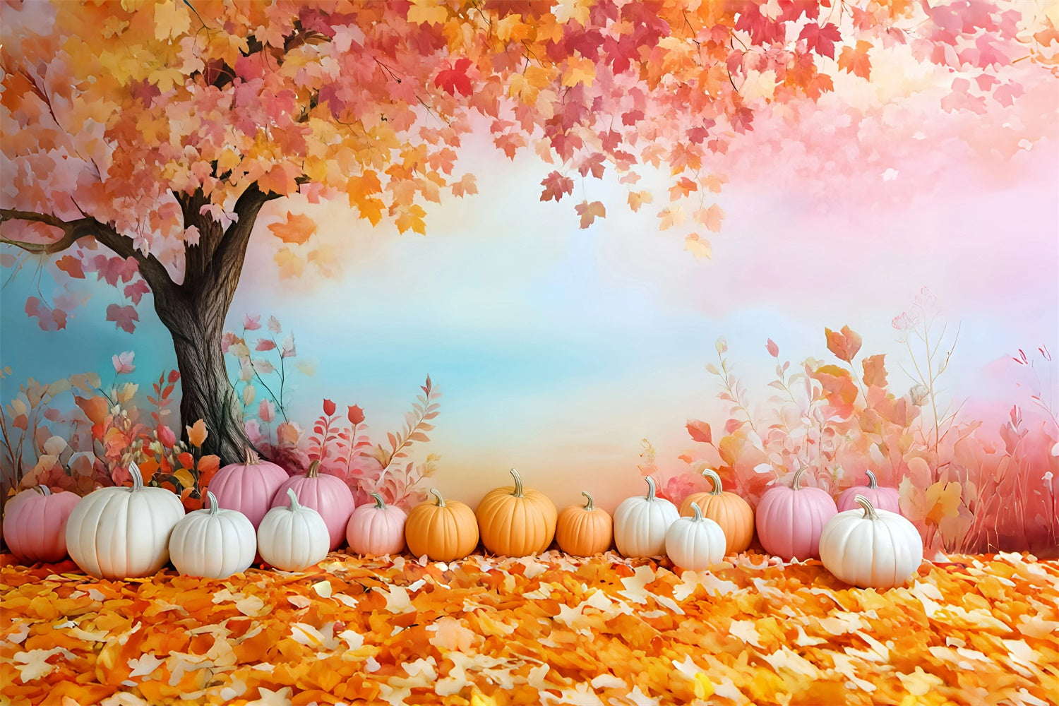 Autumn Leaves Backdrop Pastel Pumpkin Dreams Backdrop UK GQ57-111