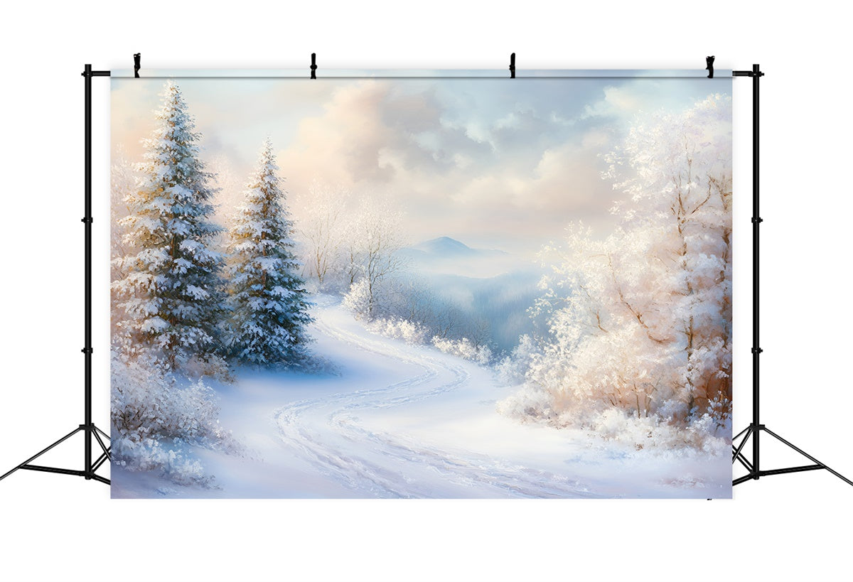 Winter Backdrops Frosted Pine Valley Path Backdrop UK GQ57-138