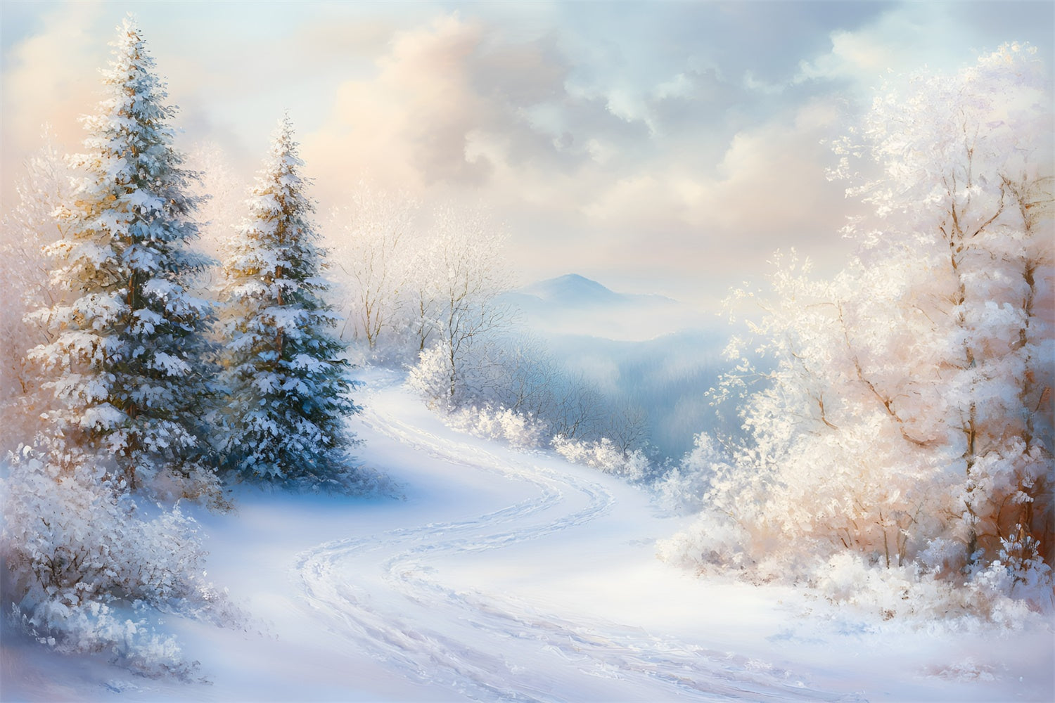 Winter Backdrops Frosted Pine Valley Path Backdrop UK GQ57-138