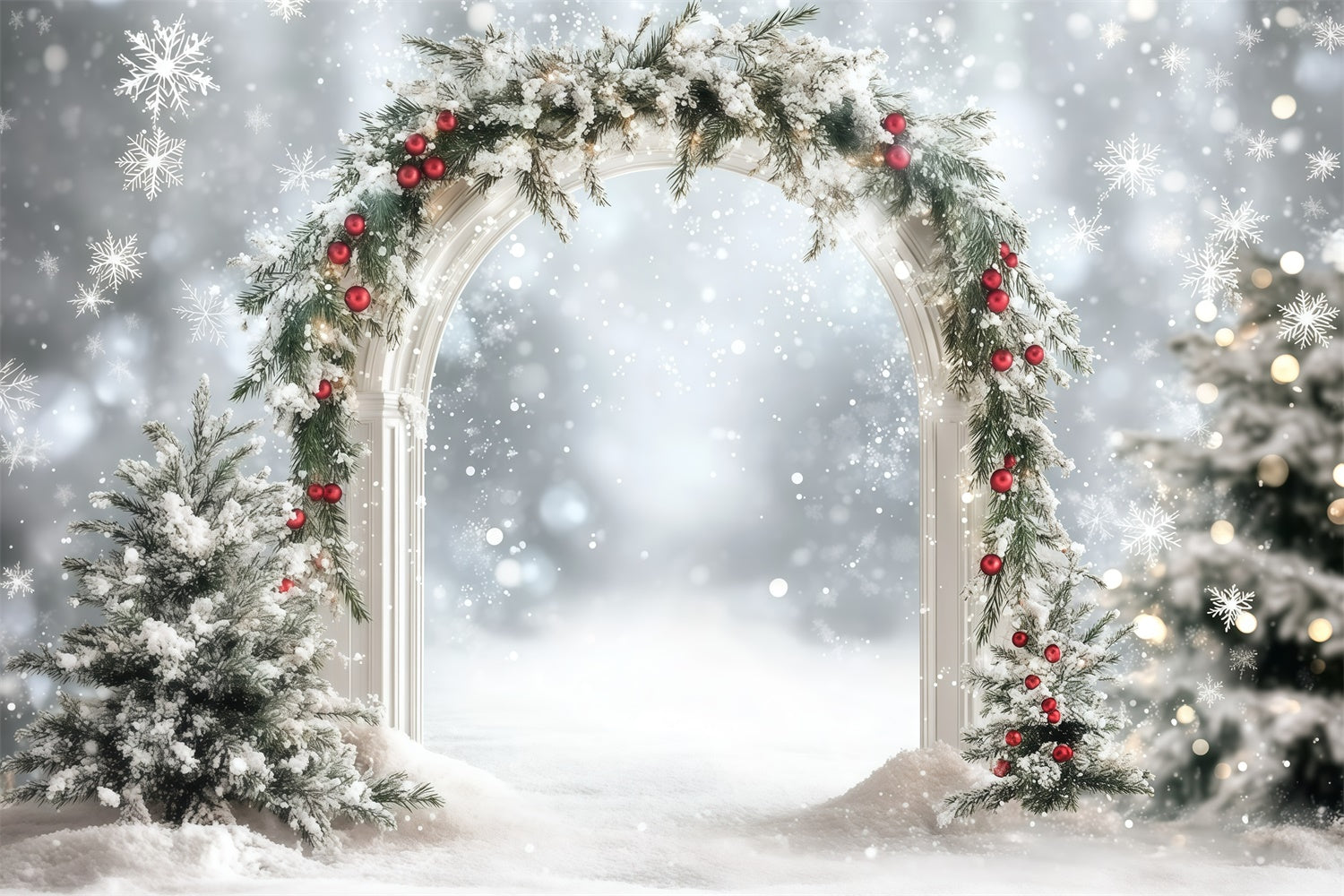 Winter Snow Backdrop Snowy Garland Arch Backdrop UK GQ57-139