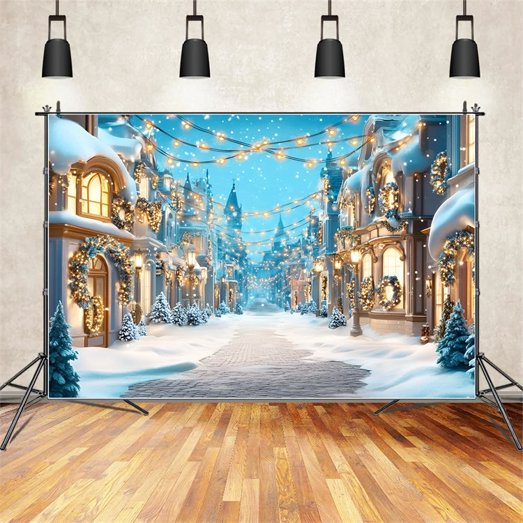Winter Scene Backdrop Snowy Festive Street Backdrop UK GQ57-140