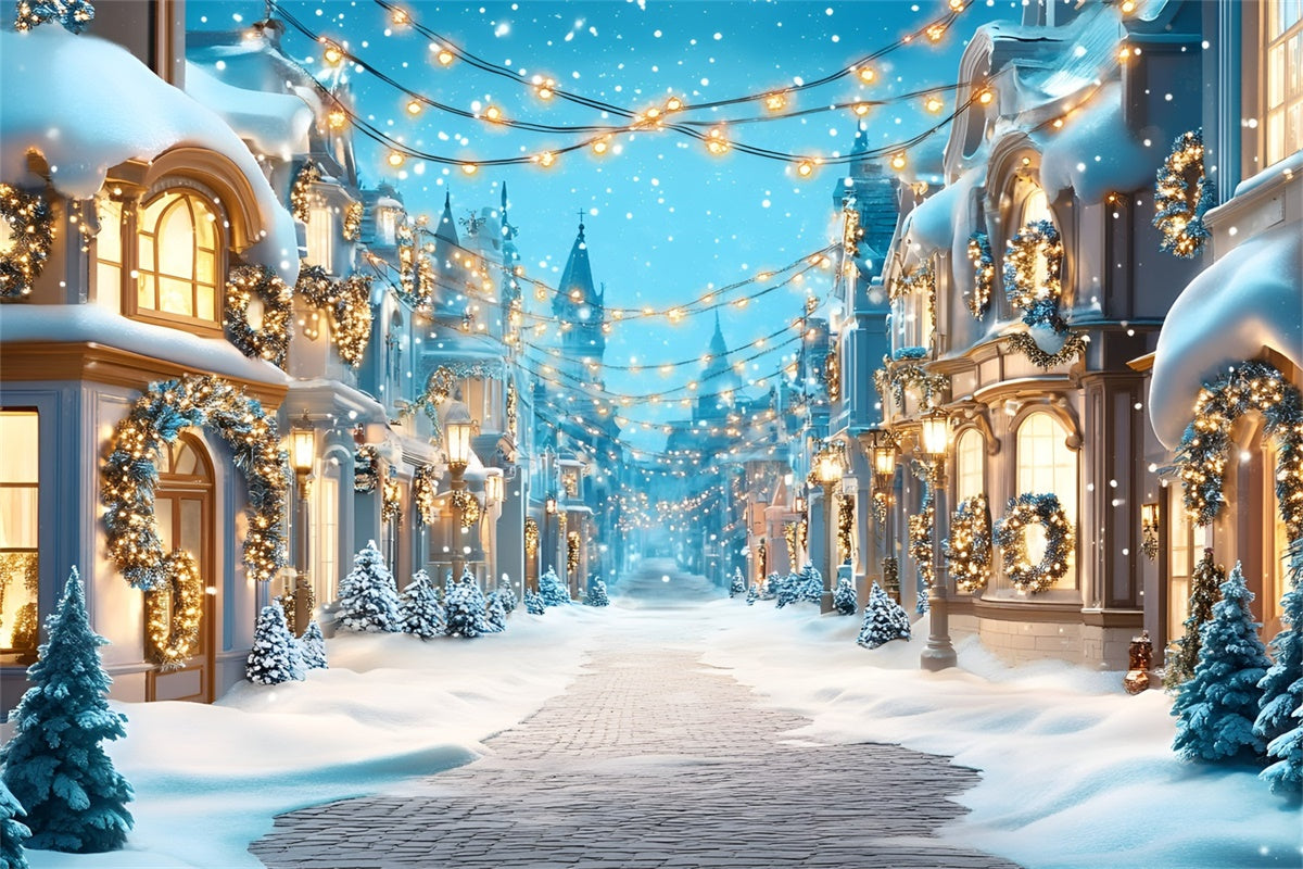 Winter Scene Backdrop Snowy Festive Street Backdrop UK GQ57-140