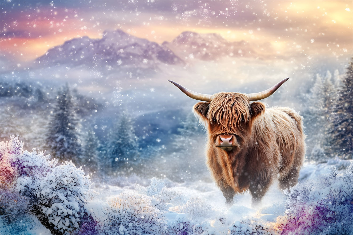 Snowflake Backdrop Frozen Meadow Bull Backdrop UK GQ57-143