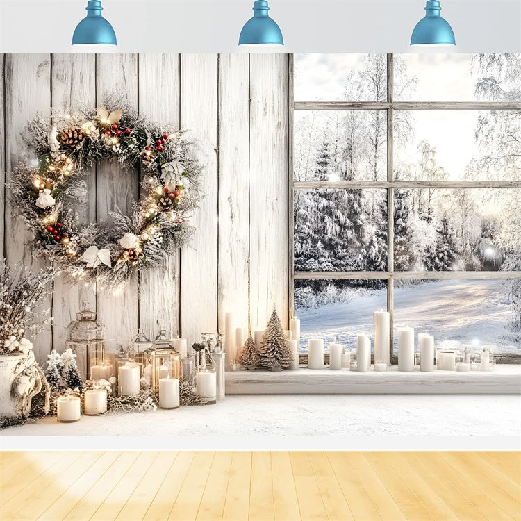 Winter Scene Backdrop Rustic Winter Wreath Backdrop UK GQ57-145