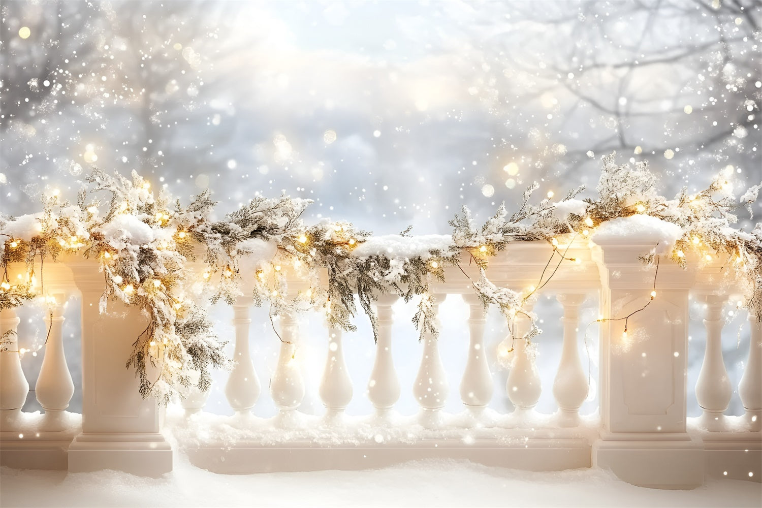 Winter Snow Backdrop Winter Terrace Lights Backdrop UK GQ57-146