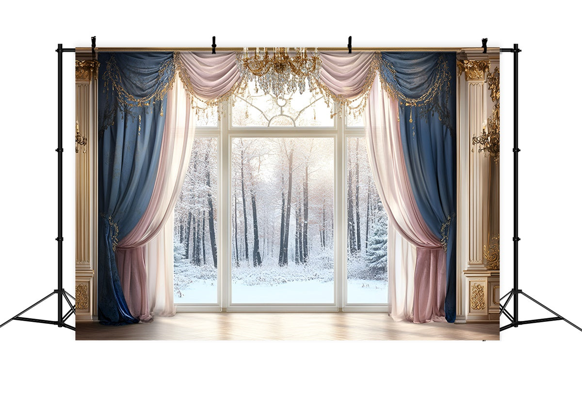 Winter Photo Backdrop Grand Hall Snow Window Backdrop UK GQ57-148