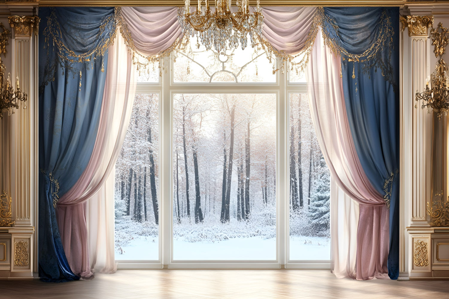Winter Photo Backdrop Grand Hall Snow Window Backdrop UK GQ57-148