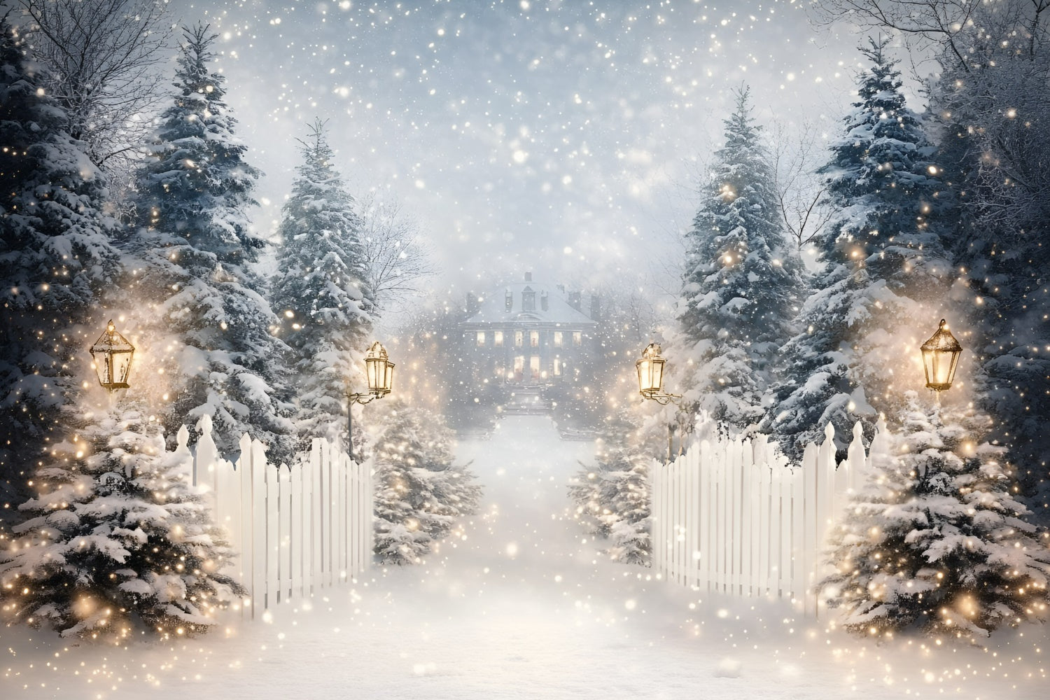 Winter Snow Backdrop Lantern Snow Trail Backdrop UK GQ57-152