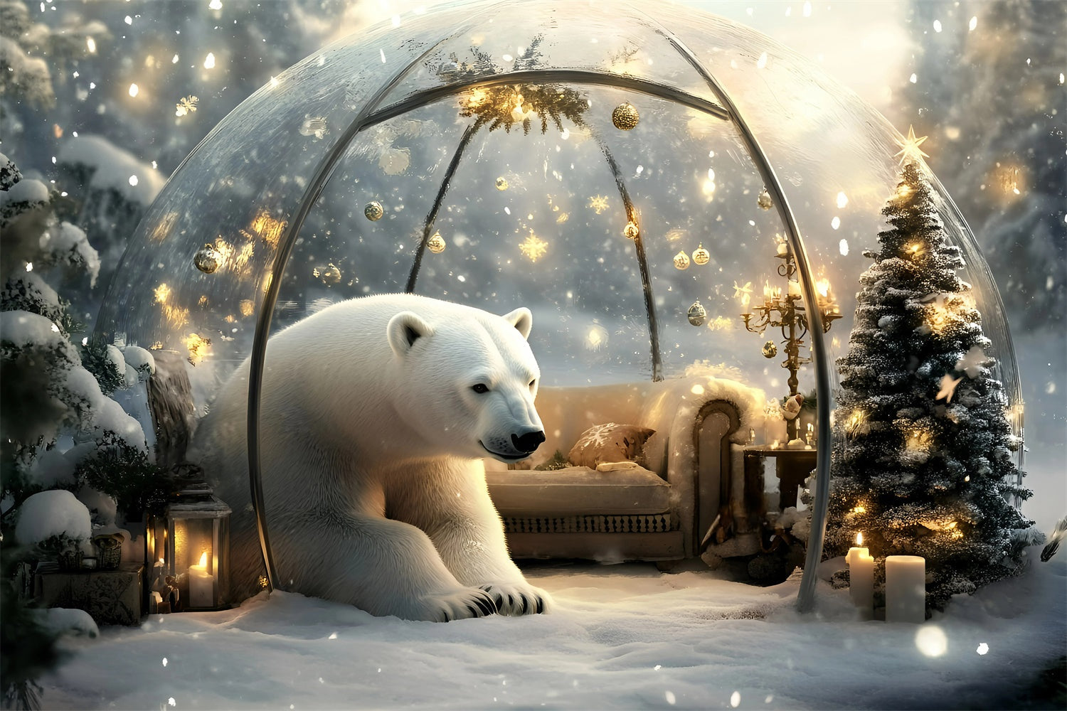 Snow Globe Backdrop Polar Bear Enchanted Backdrop UK GQ57-154