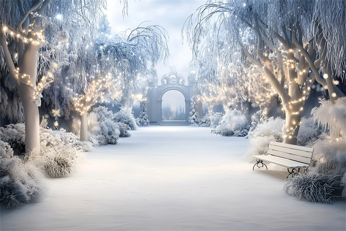Snowy Backdrop Enchanted Winter Garden Backdrop UK GQ57-162