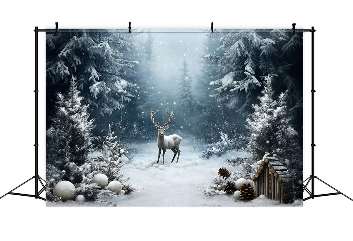 Winter Backdrop Photography Snowy Pine Stag Backdrop UK GQ57-164