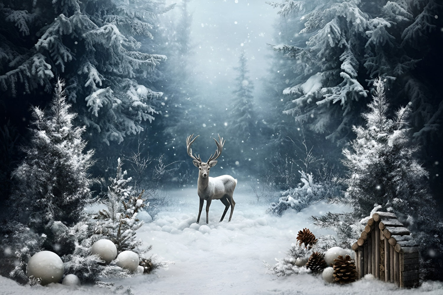Winter Backdrop Photography Snowy Pine Stag Backdrop UK GQ57-164