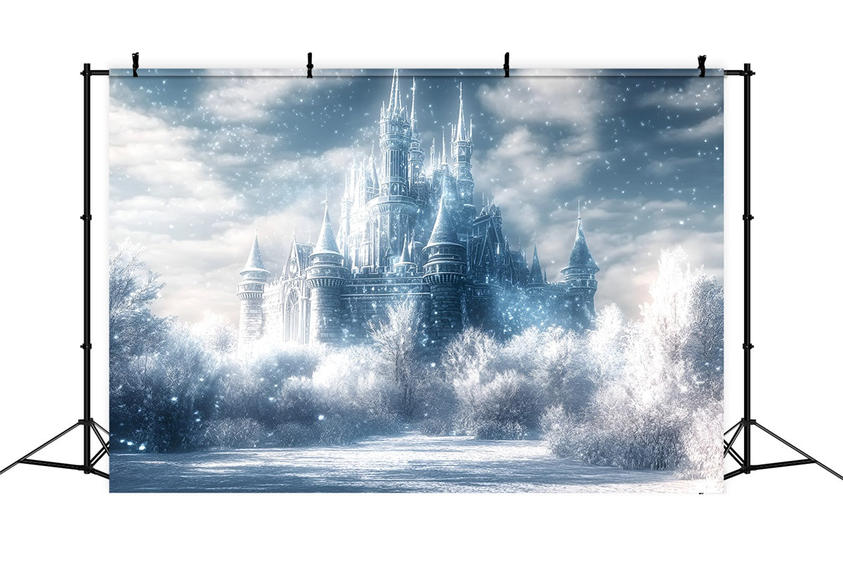 Winter Castle Backdrop Twilight Snow Kingdom Backdrop UK GQ57-167