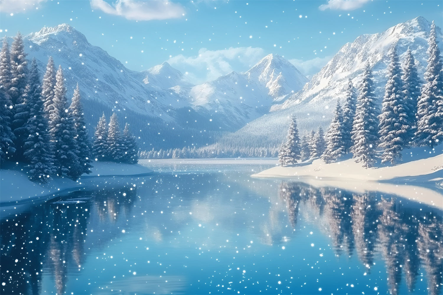 Winter Wonderland Backdrop Winter Serenity Lake Backdrop UK GQ57-170