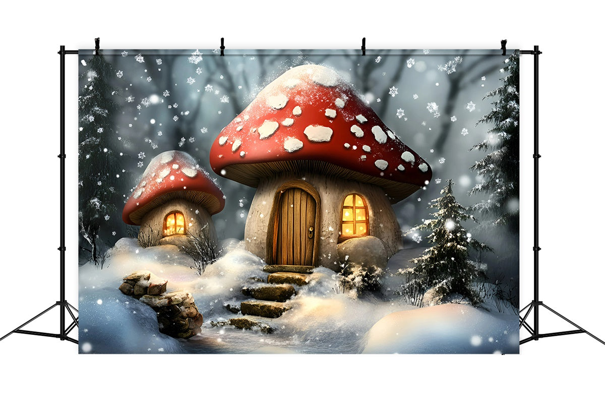 Snowflake Backdrop Snowy Mushroom Cottage Backdrop UK GQ57-172