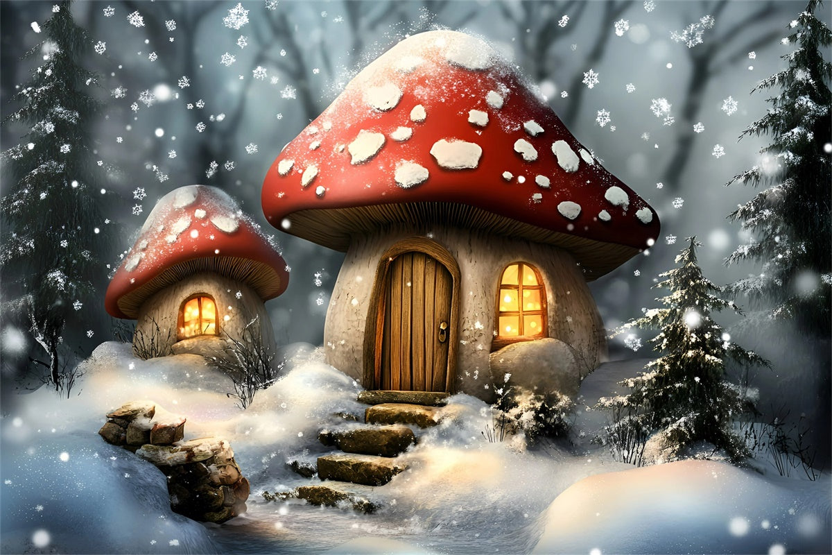 Snowflake Backdrop Snowy Mushroom Cottage Backdrop UK GQ57-172