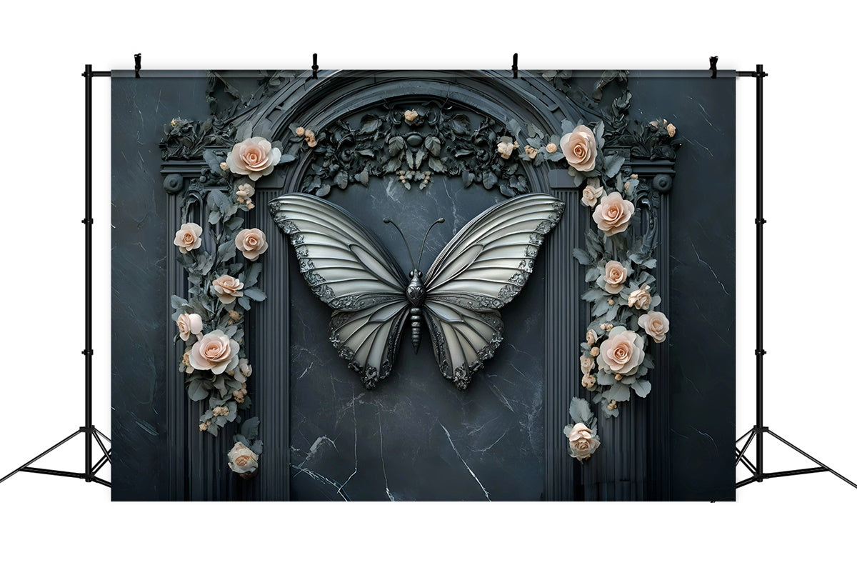 Backdrops Fine Art Midnight Butterfly Rose Arch Backdrop UK GQ57-202