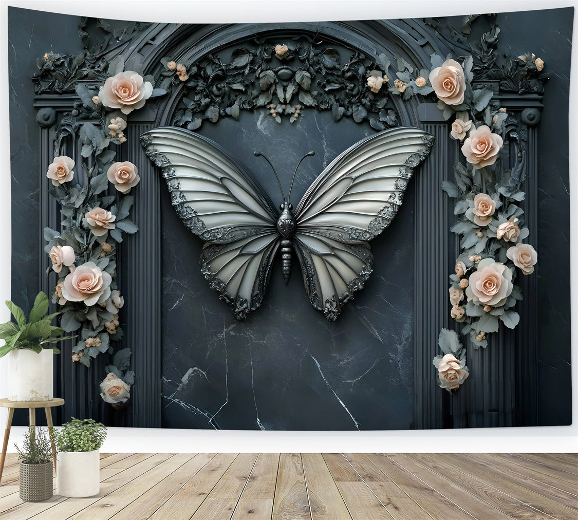 Backdrops Fine Art Midnight Butterfly Rose Arch Backdrop UK GQ57-202
