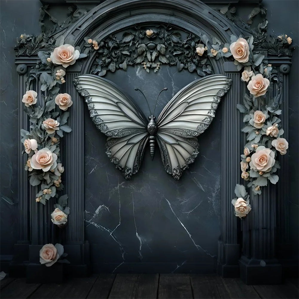 Backdrops Fine Art Midnight Butterfly Rose Arch Backdrop UK GQ57-202
