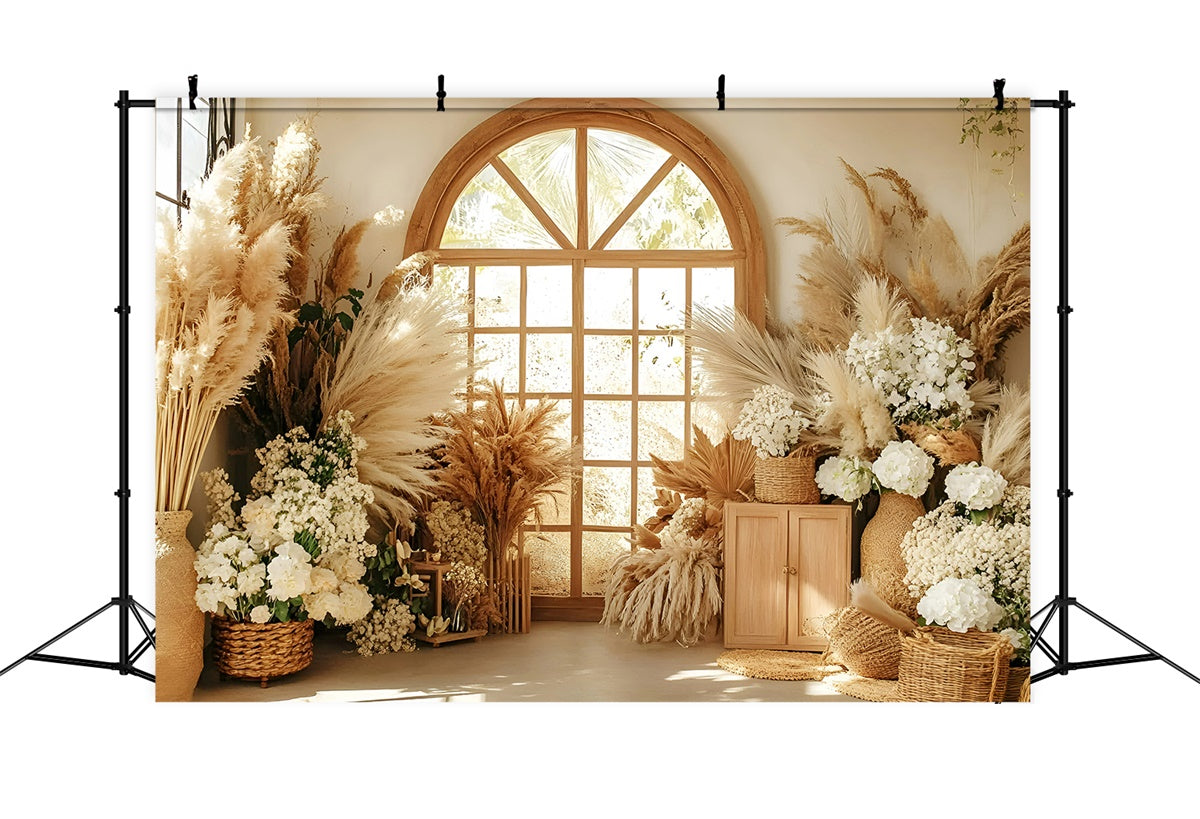 Boho Photo Backdrop Cottage Pampas Window Backdrop UK GQ57-222