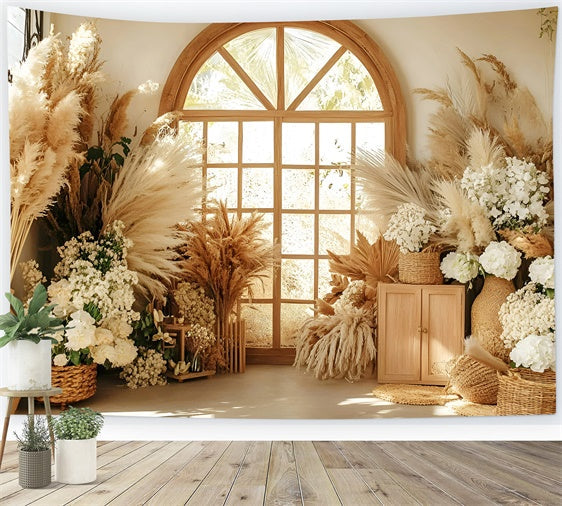 Boho Photo Backdrop Cottage Pampas Window Backdrop UK GQ57-222