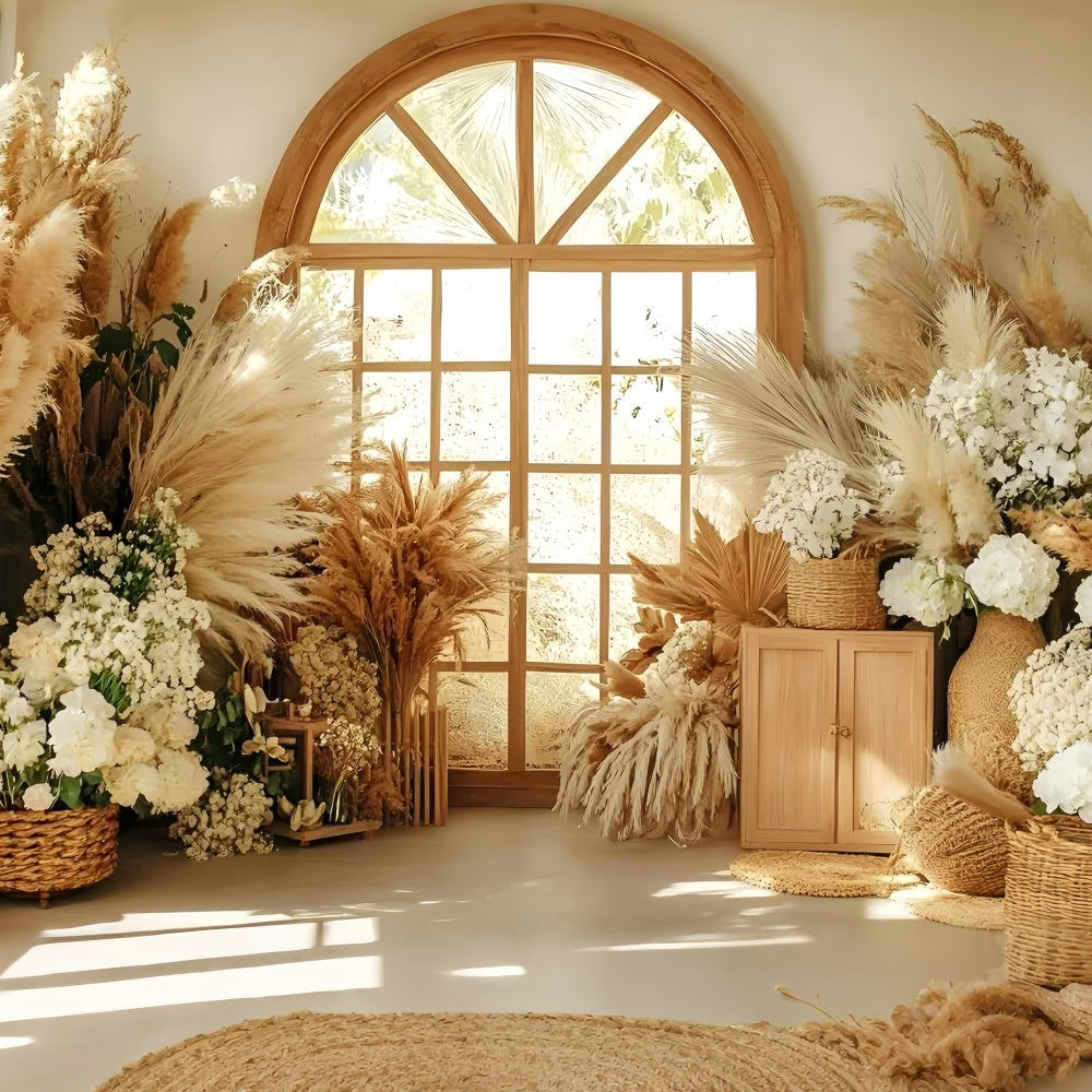 Boho Photo Backdrop Cottage Pampas Window Backdrop UK GQ57-222