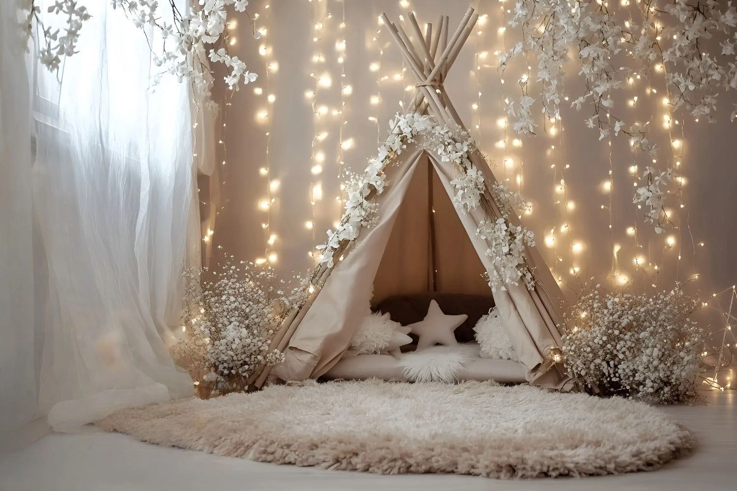 Bohemian Backdrop Fairylight Blossom Tent Backdrop UK GQ57-229