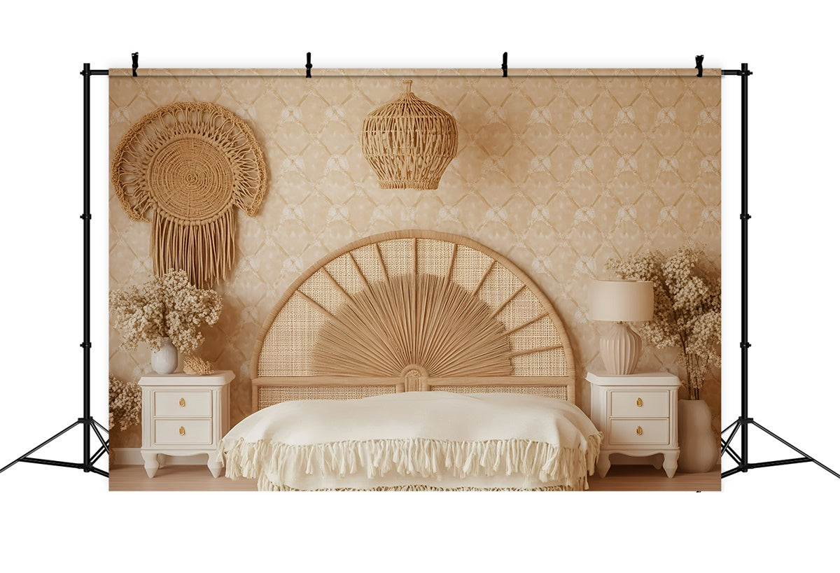 Bohemian Photo Backdrop Rattan Rustic Bedroom Backdrop UK GQ57-232