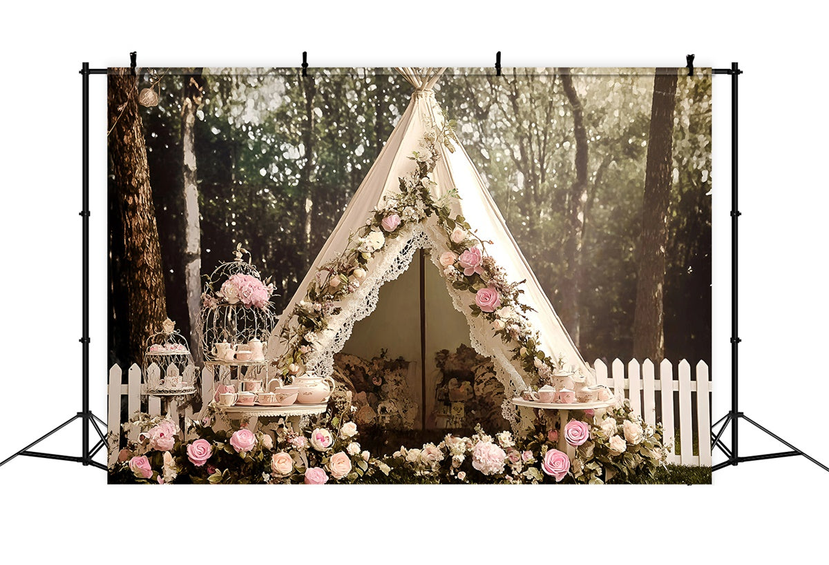 Boho Photography Backdrop Pink Rose Lace Tent Backdrop UK GQ57-234