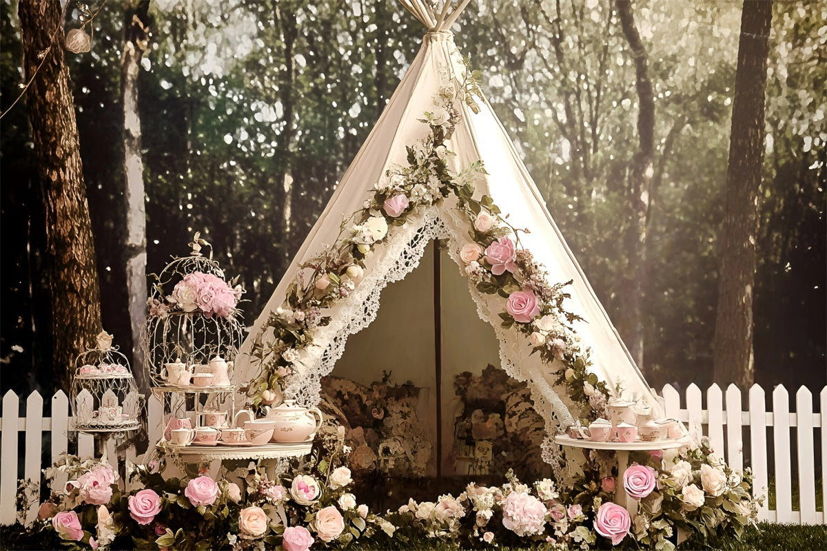 Boho Photography Backdrop Pink Rose Lace Tent Backdrop UK GQ57-234