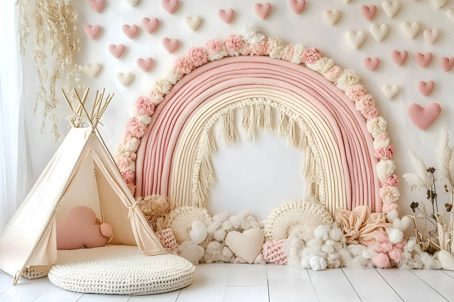 Boho Photo Backdrop Blush Petals Dream Arch Backdrop UK GQ57-236