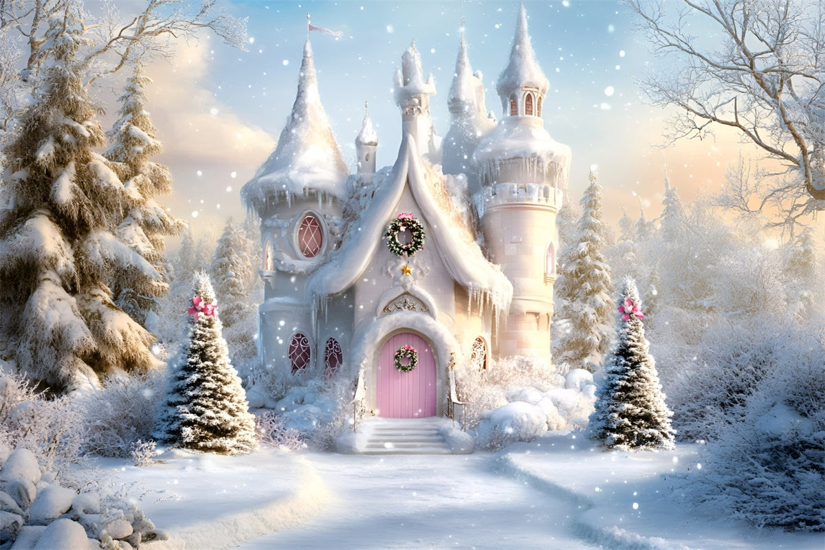 Christmas Photo Backdrop Pink Door Winter Dreams Backdrop UK GQ57-25