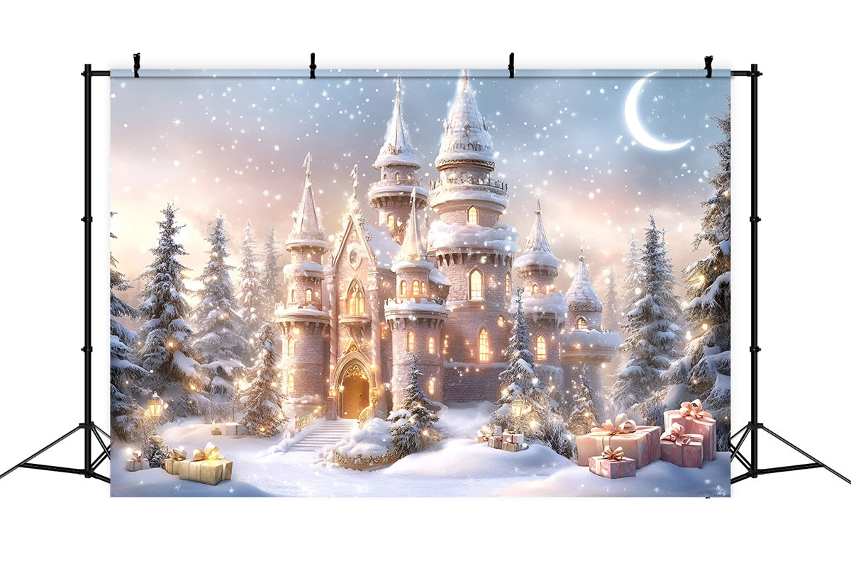 Christmas Backdrop For Photos Snowfall Gift Palace Backdrop UK GQ57-26