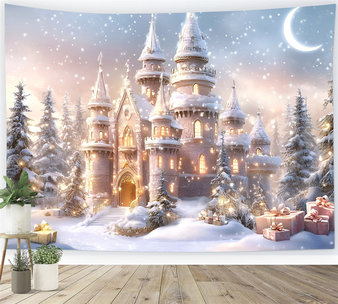Christmas Backdrop For Photos Snowfall Gift Palace Backdrop UK GQ57-26