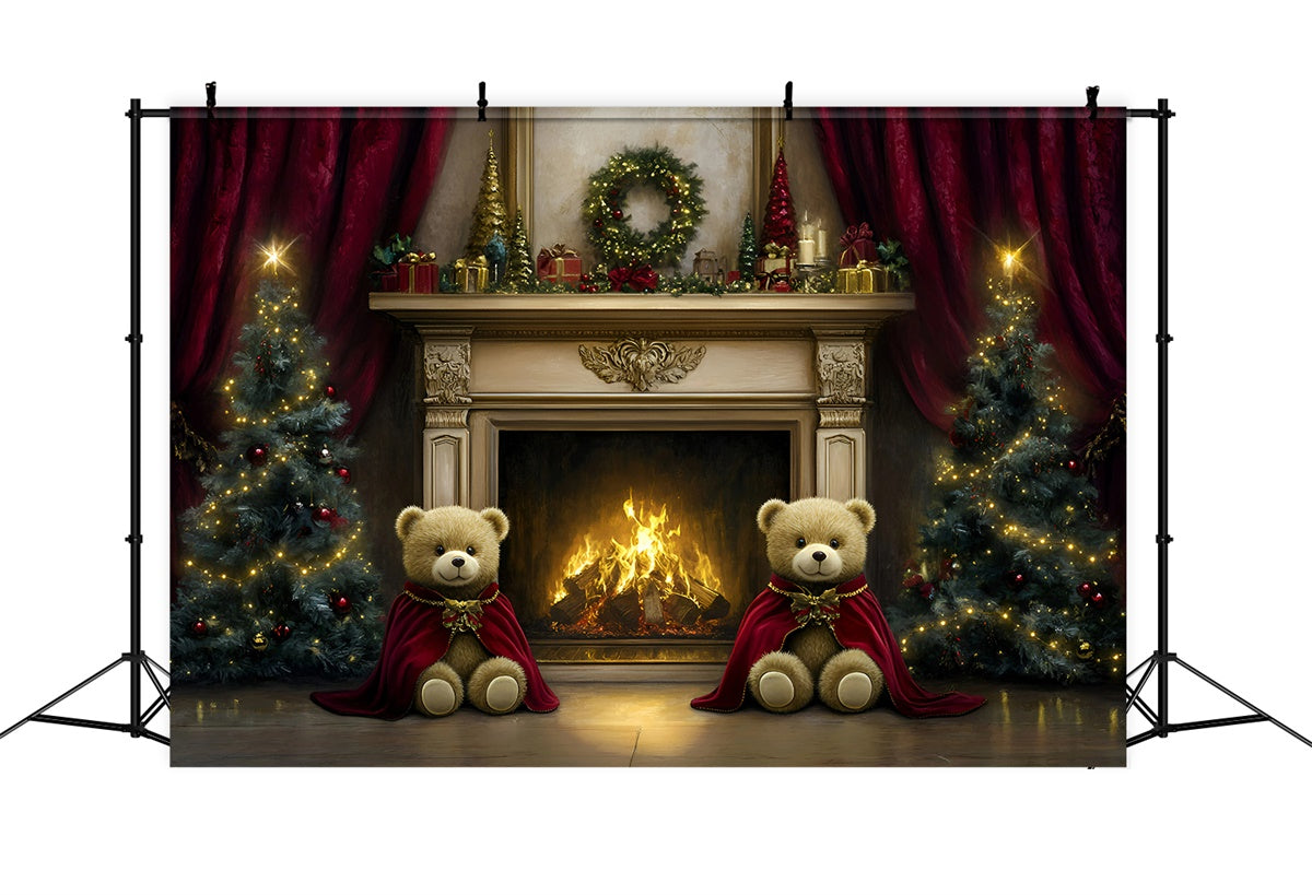 Christmas Fireplace Backdrop Teddy Bear Hearth Backdrop UK GQ57-27