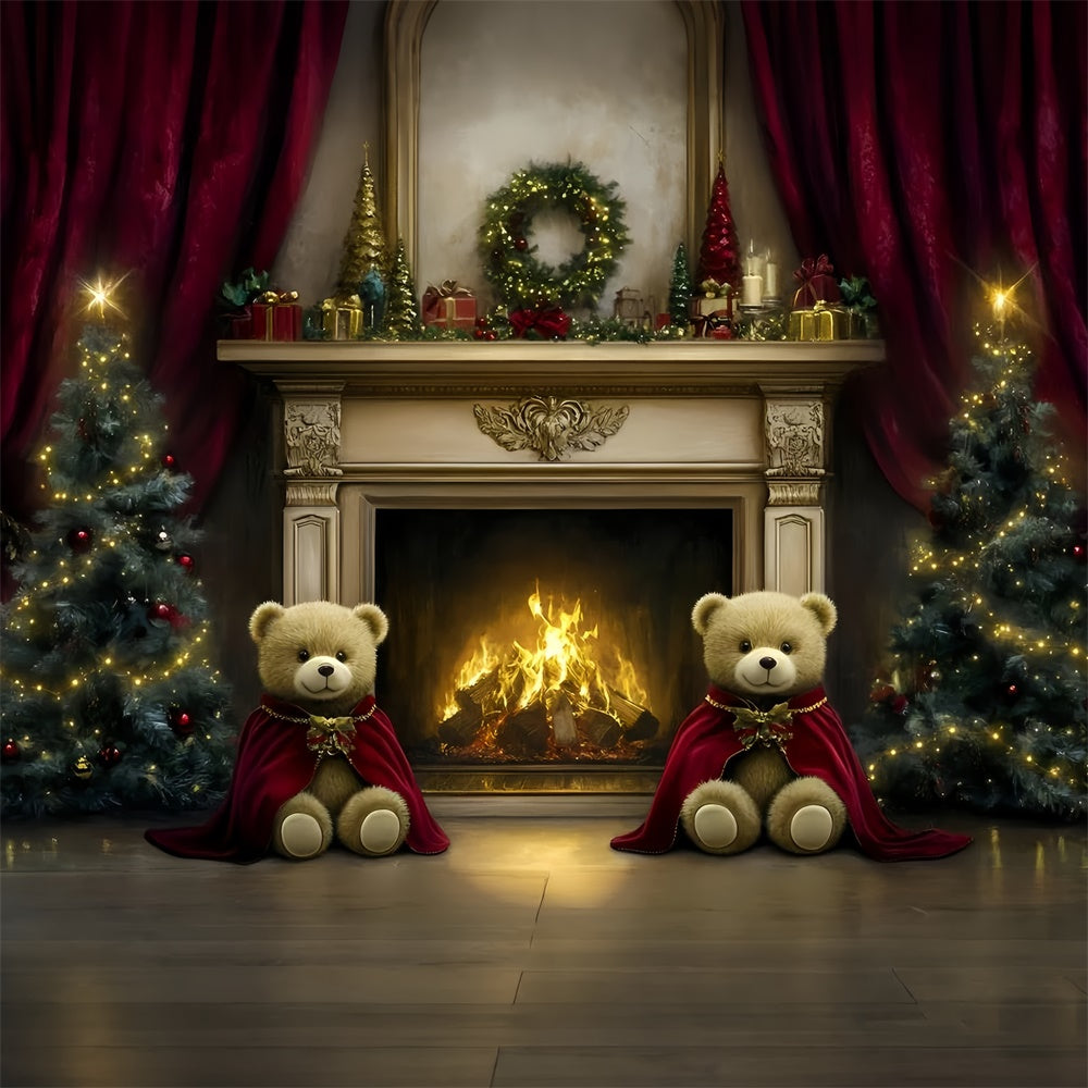 Christmas Fireplace Backdrop Teddy Bear Hearth Backdrop UK GQ57-27