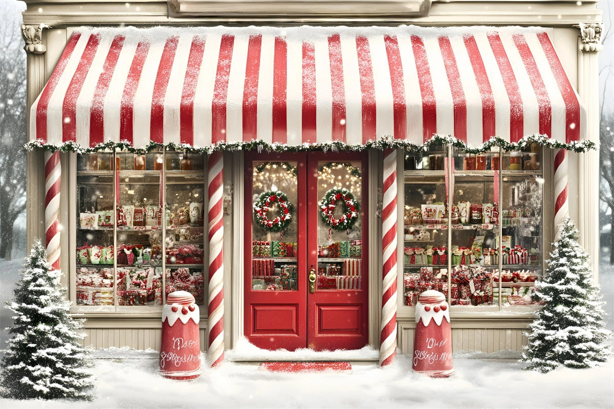 Christmas Photo Backdrops Striped Candy Market Backdrop UK GQ57-28