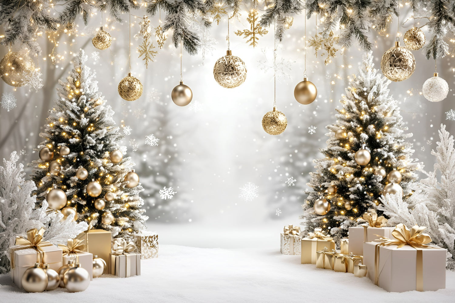 Christmas Backdrops For Photos Snowy Elegance Glow Backdrop UK GQ57-33
