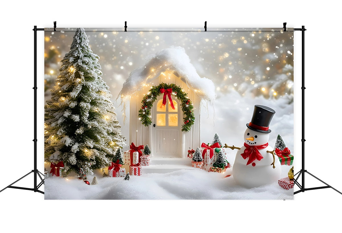Christmas Photography Backdrops Snowman Cottage Cheer Backdrop UK GQ57-34