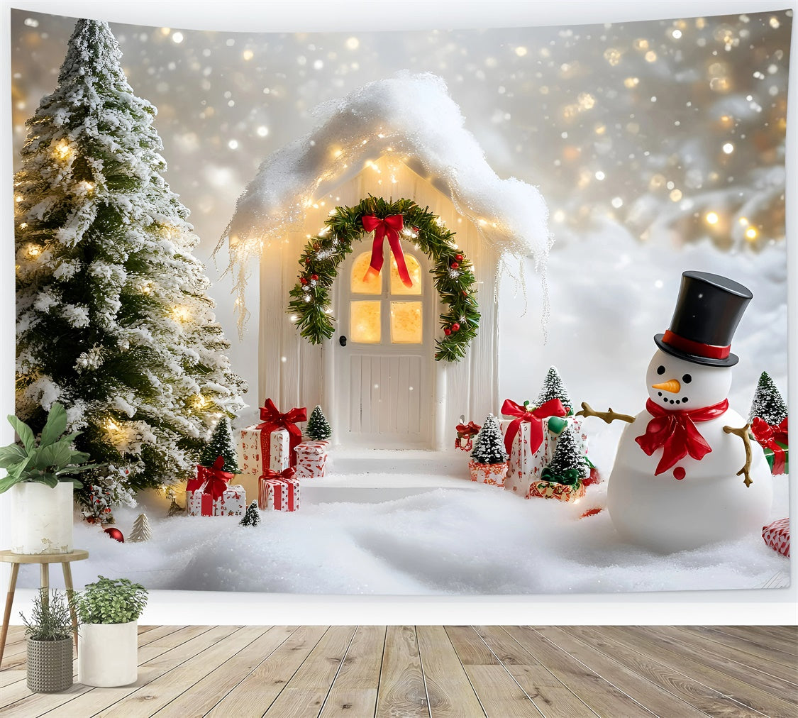 Christmas Photography Backdrops Snowman Cottage Cheer Backdrop UK GQ57-34