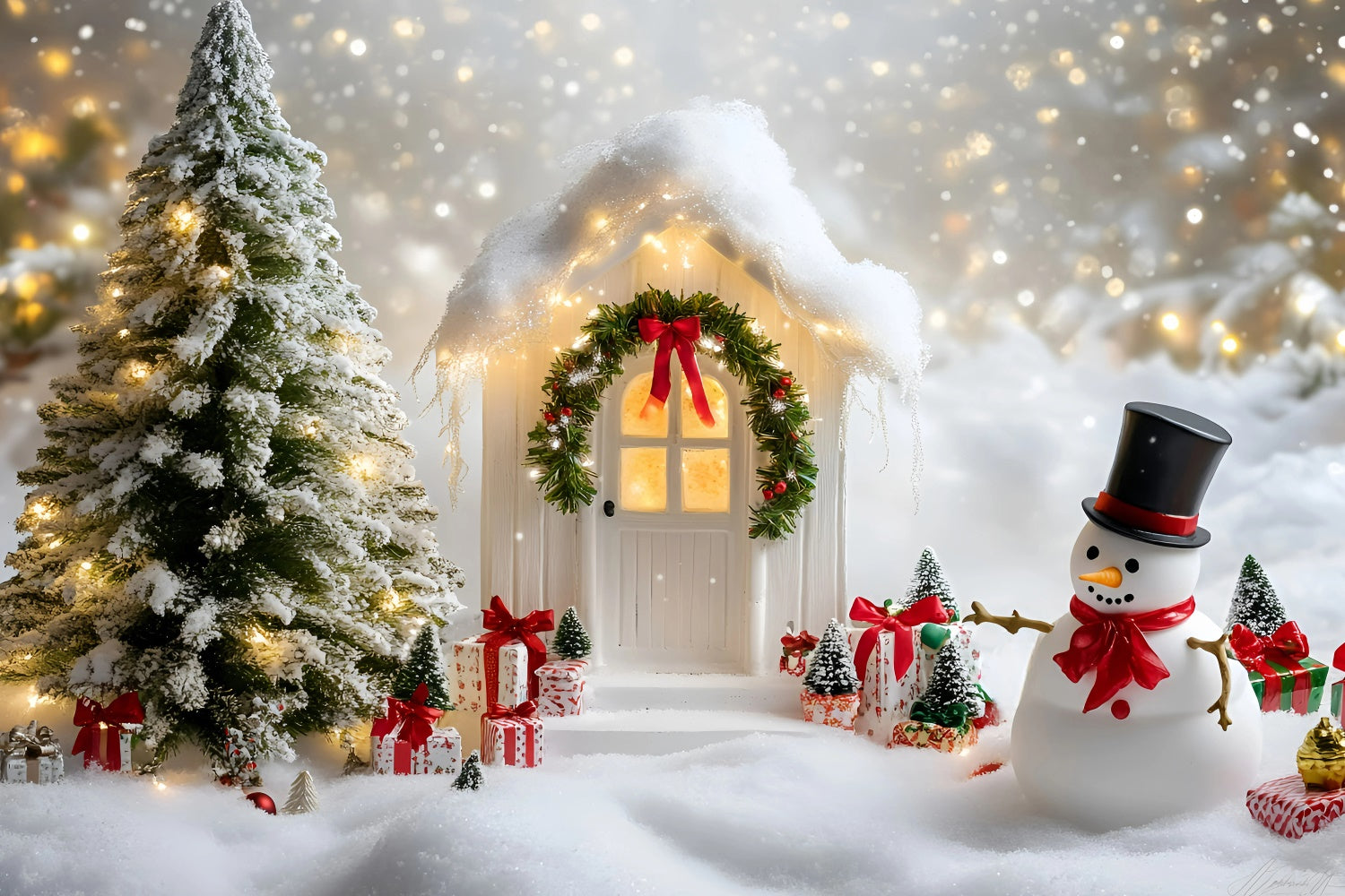 Christmas Photography Backdrops Snowman Cottage Cheer Backdrop UK GQ57-34