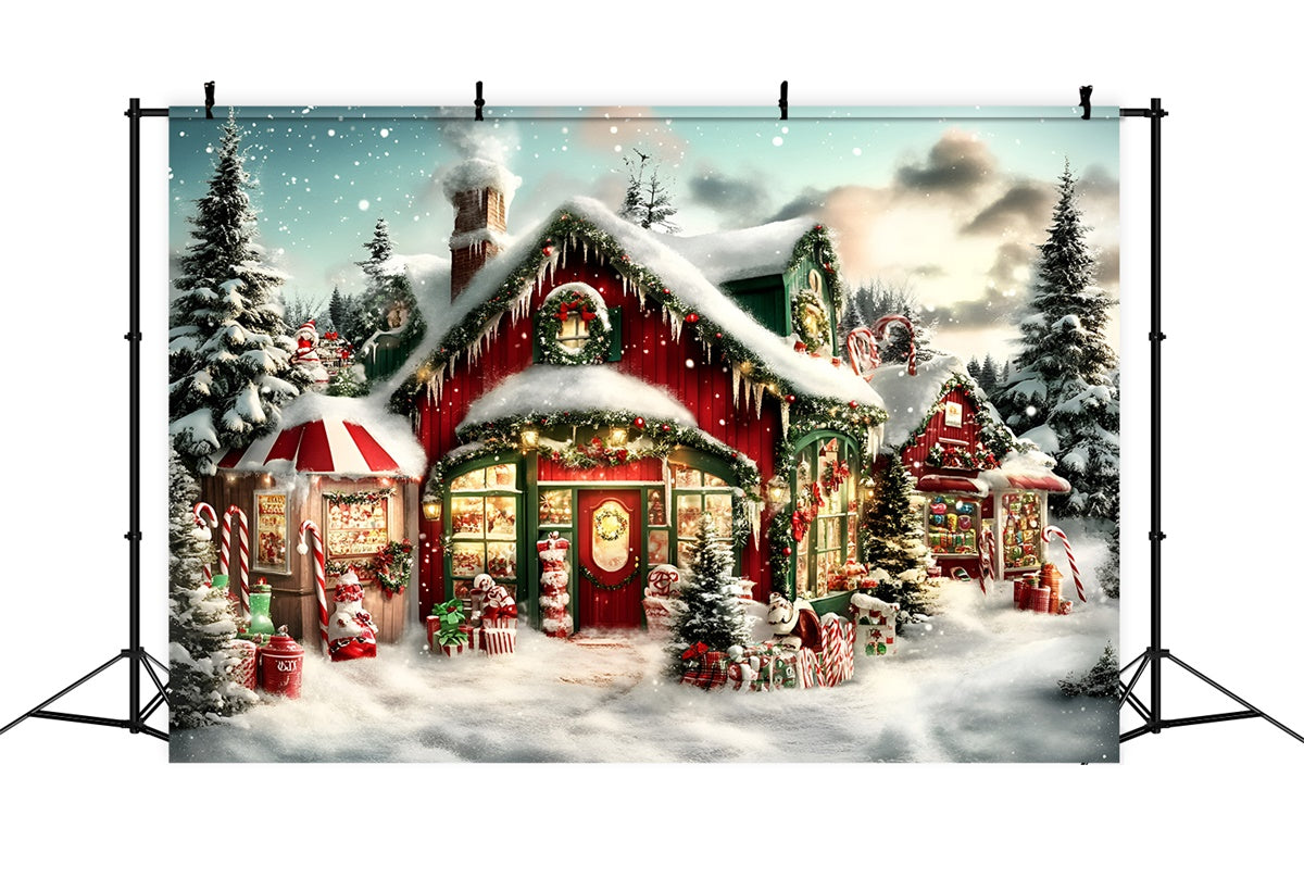 Christmas Backdrop Ideas Candy Cane Cottage Glow Backdrop UK GQ57-37