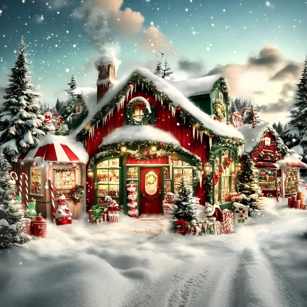 Christmas Backdrop Ideas Candy Cane Cottage Glow Backdrop UK GQ57-37