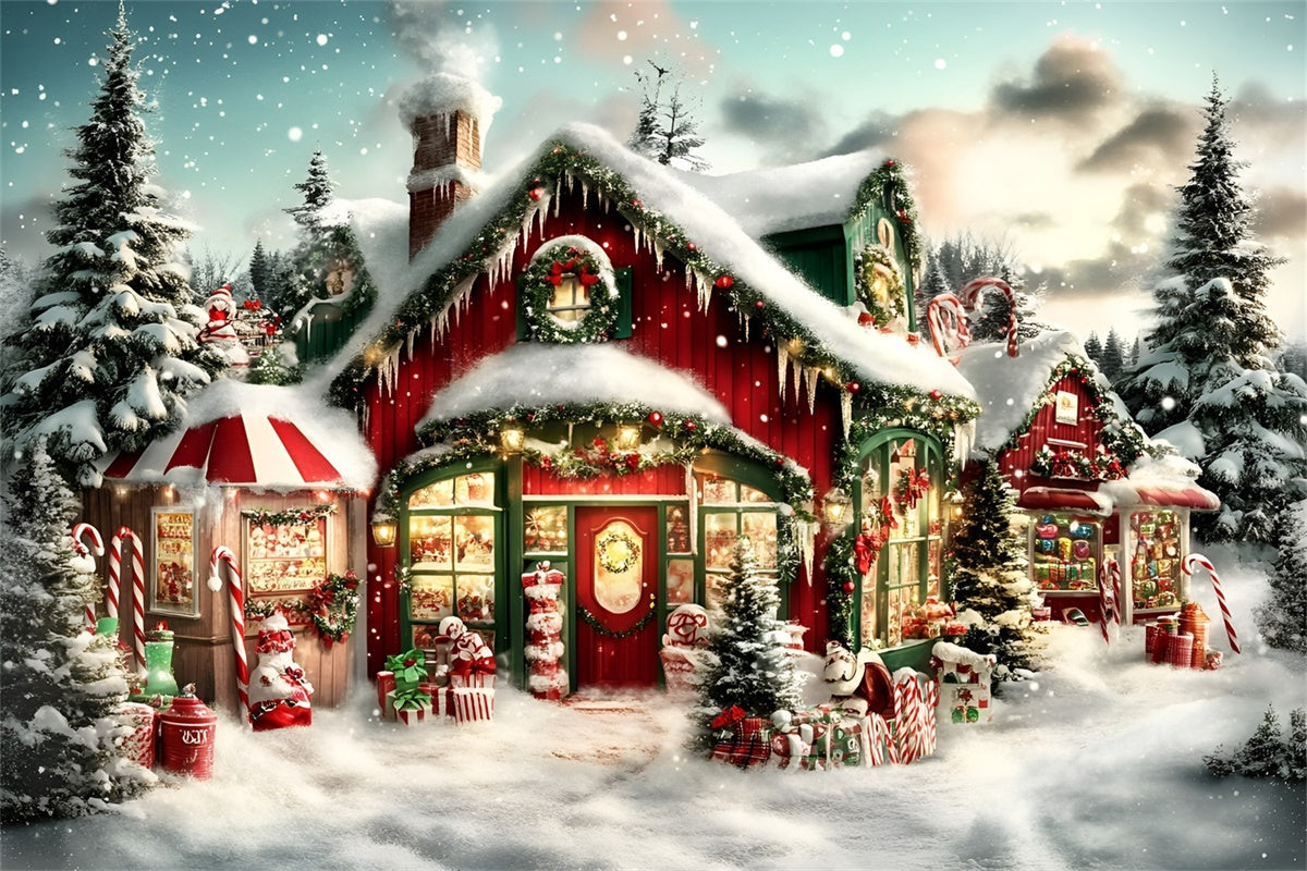 Christmas Backdrop Ideas Candy Cane Cottage Glow Backdrop UK GQ57-37