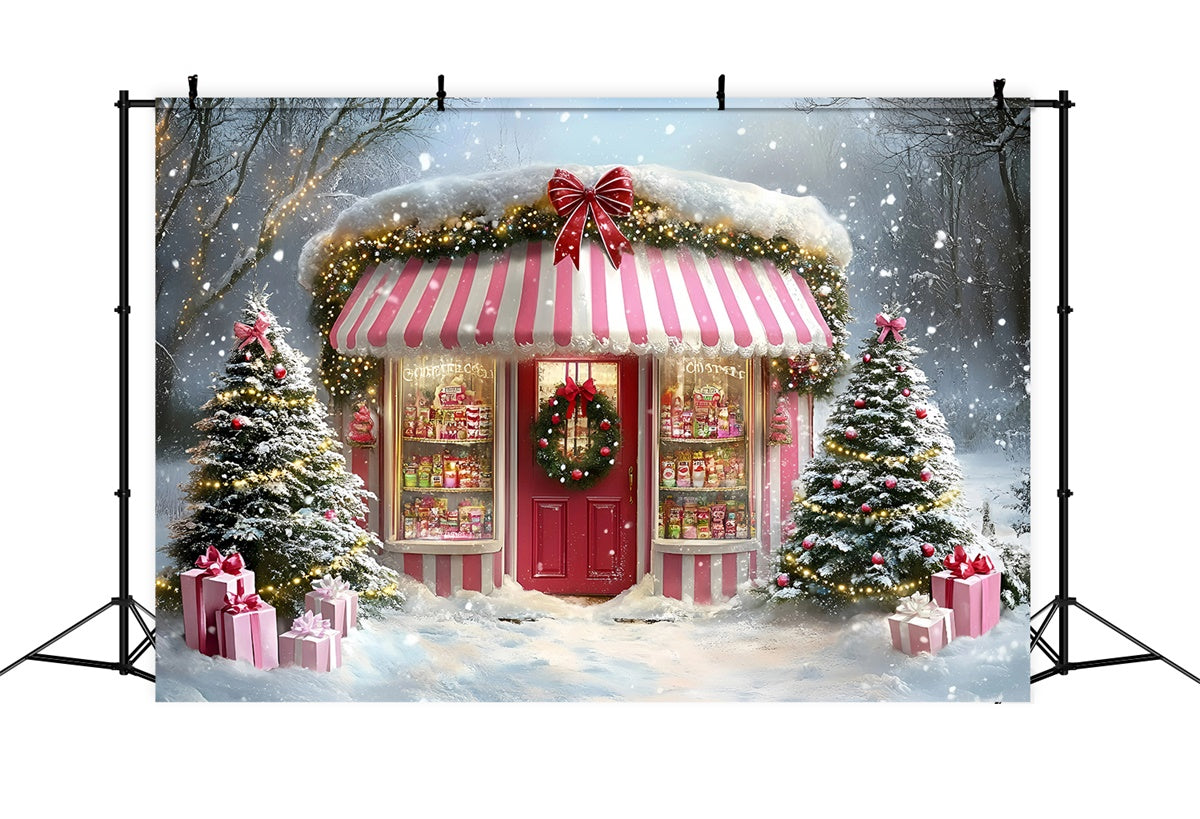 Christmas Backdrop For Photos Pink Festive Sweet Shop Backdrop UK GQ57-38
