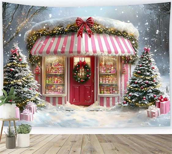 Christmas Backdrop For Photos Pink Festive Sweet Shop Backdrop UK GQ57-38