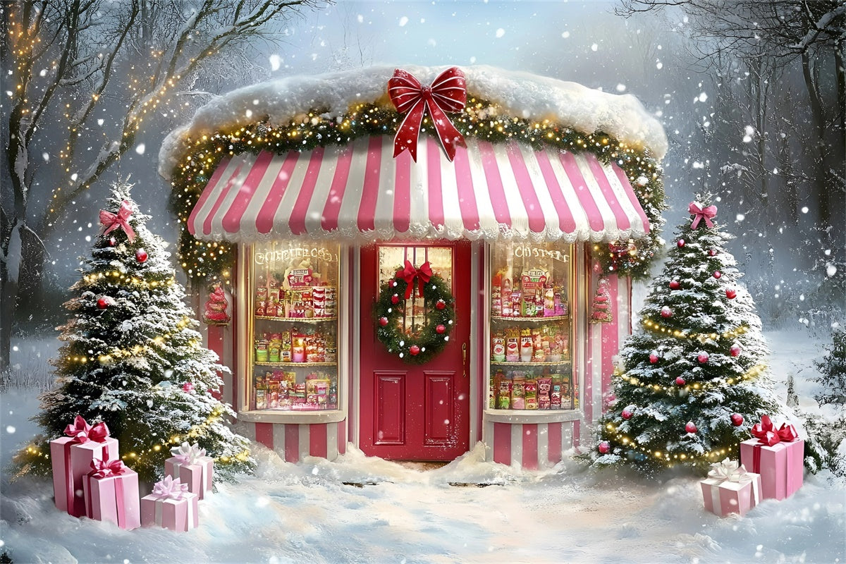 Christmas Backdrop For Photos Pink Festive Sweet Shop Backdrop UK GQ57-38