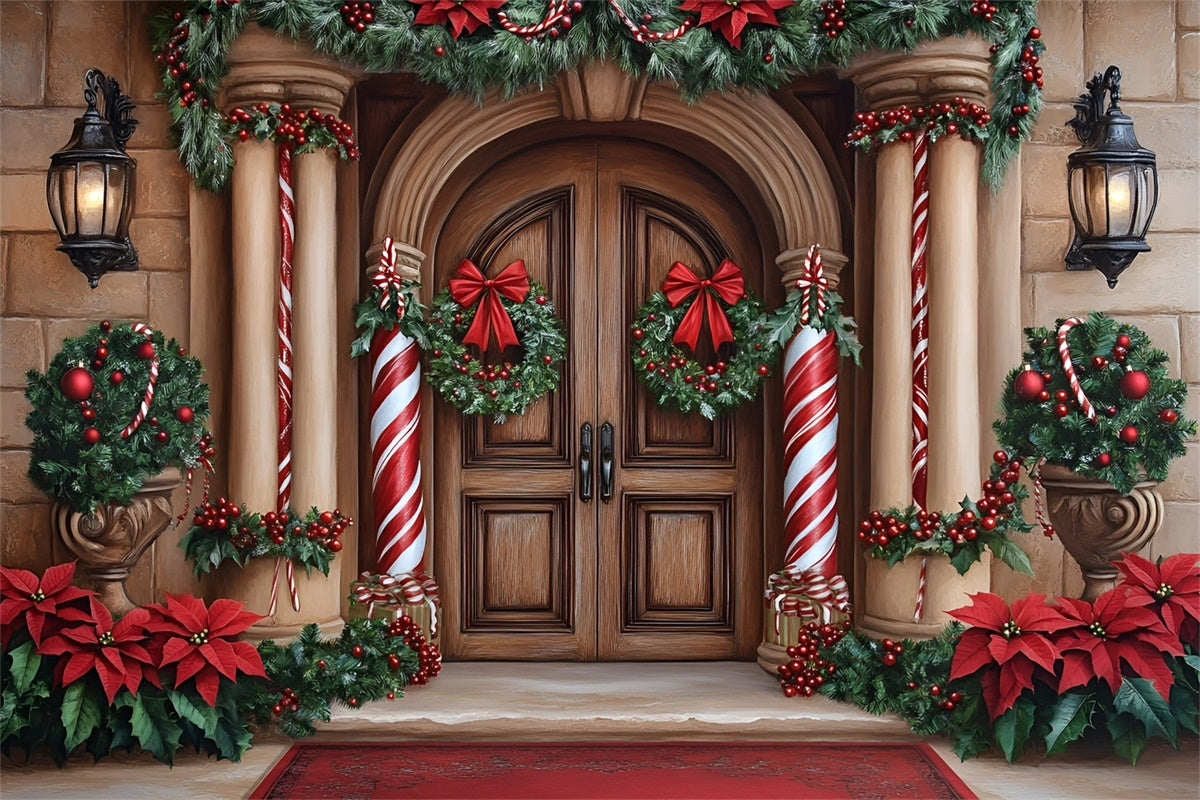 Christmas Backdrops Sale Candy Cane Column Entry Backdrop UK GQ57-39